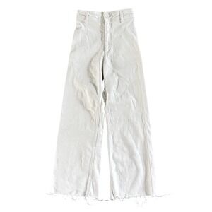 Zara The Marine Straight Jeans Womens 0 White Raw Hem Wide Leg Coastal High Rise